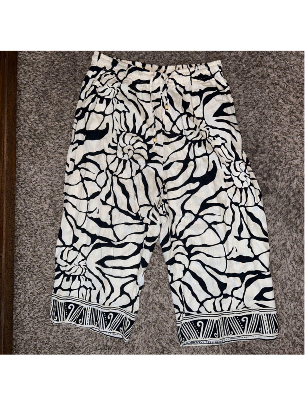 Women's Rachel Zoe Cropped Linen Blend Pants 2X Black and White Patterned